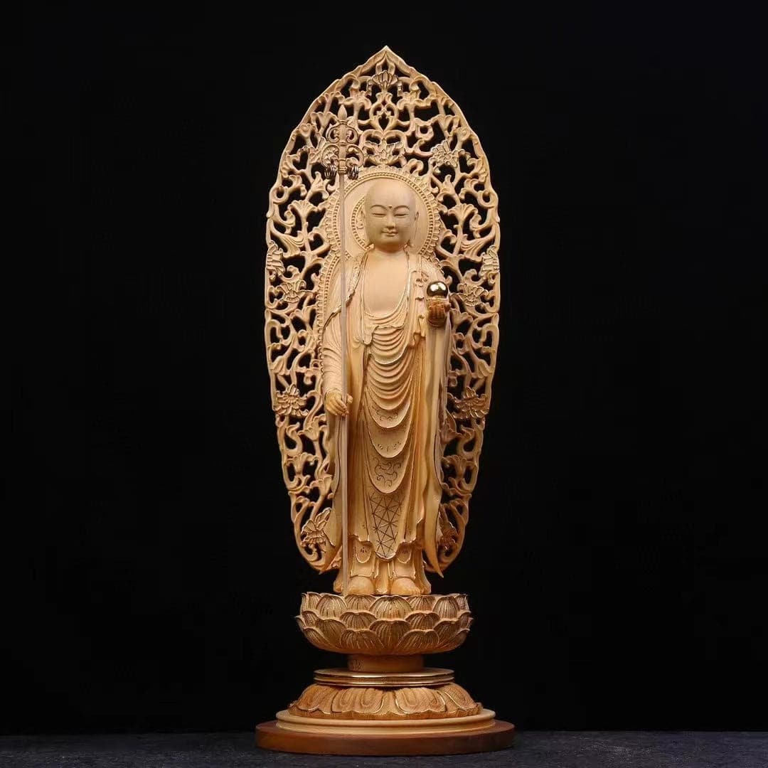 木彫り 地蔵菩薩立像 仏像 切金