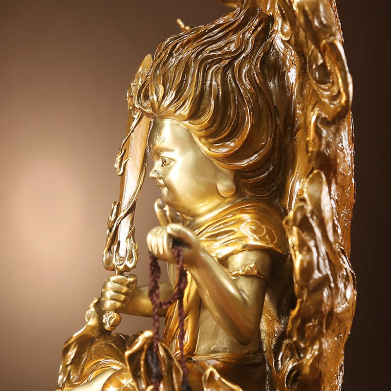 極上彫り 仏像 銅製 不動明王(童形)銅像 坐像