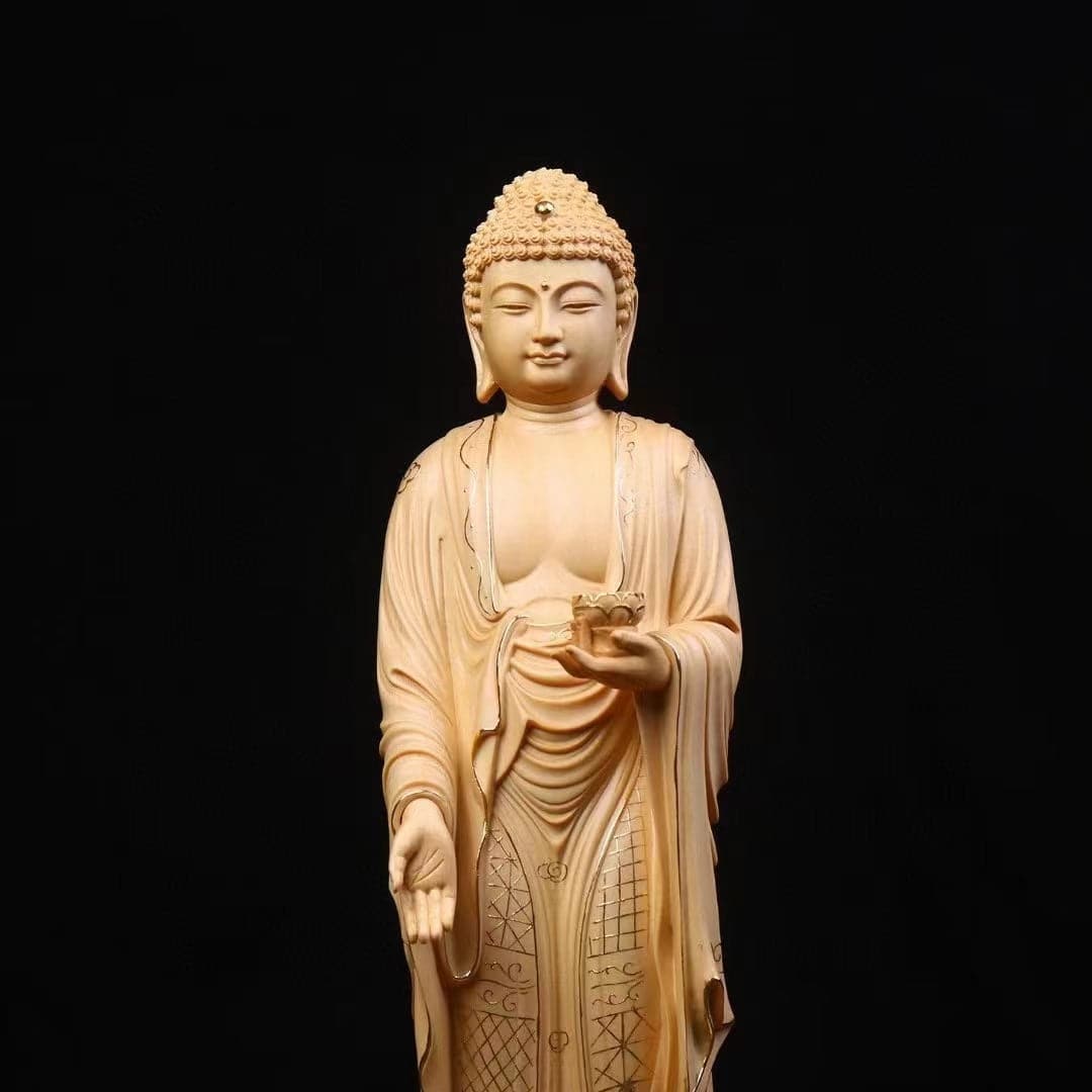 仏像 木彫り 阿弥陀如来 立像 切金