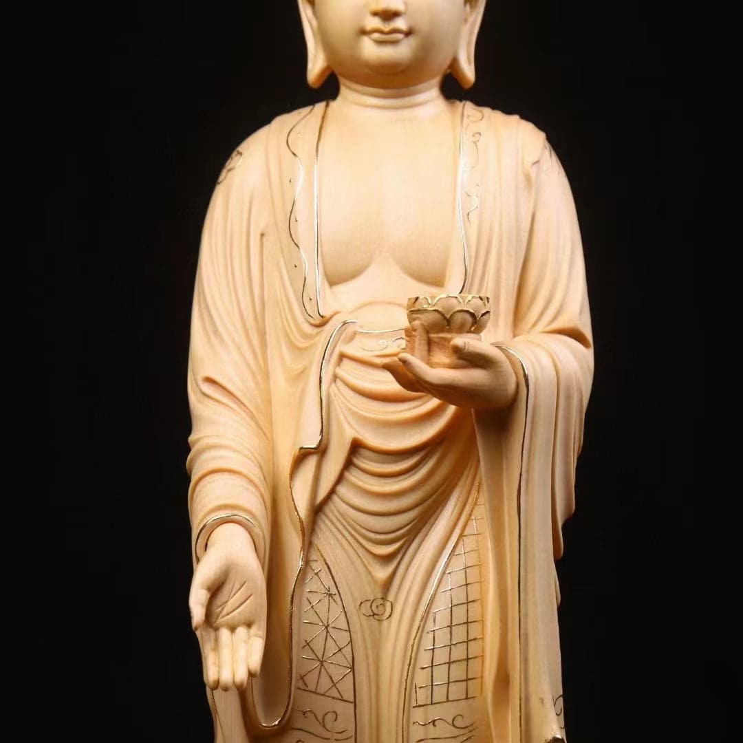 仏像 木彫り 阿弥陀如来 立像 切金