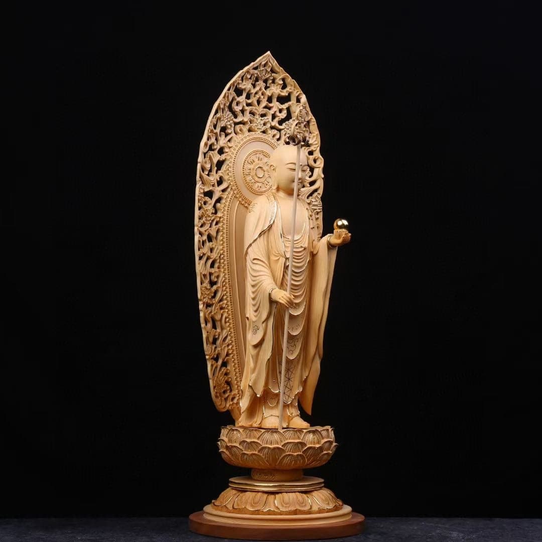木彫り 地蔵菩薩立像 仏像 切金