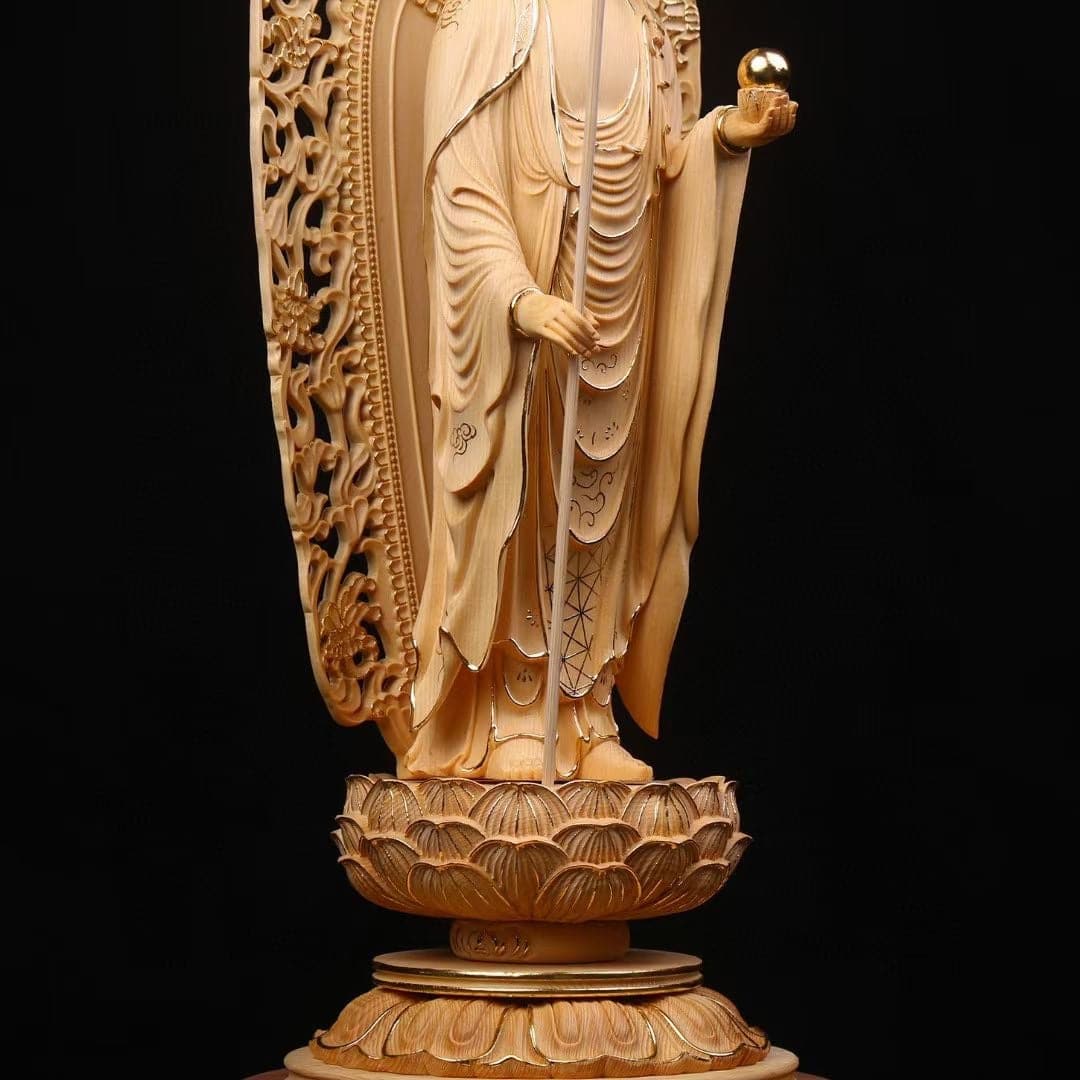 木彫り 地蔵菩薩立像 仏像 切金