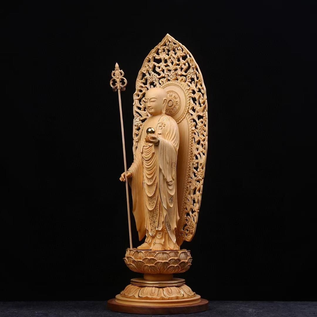 木彫り 地蔵菩薩立像 仏像 切金