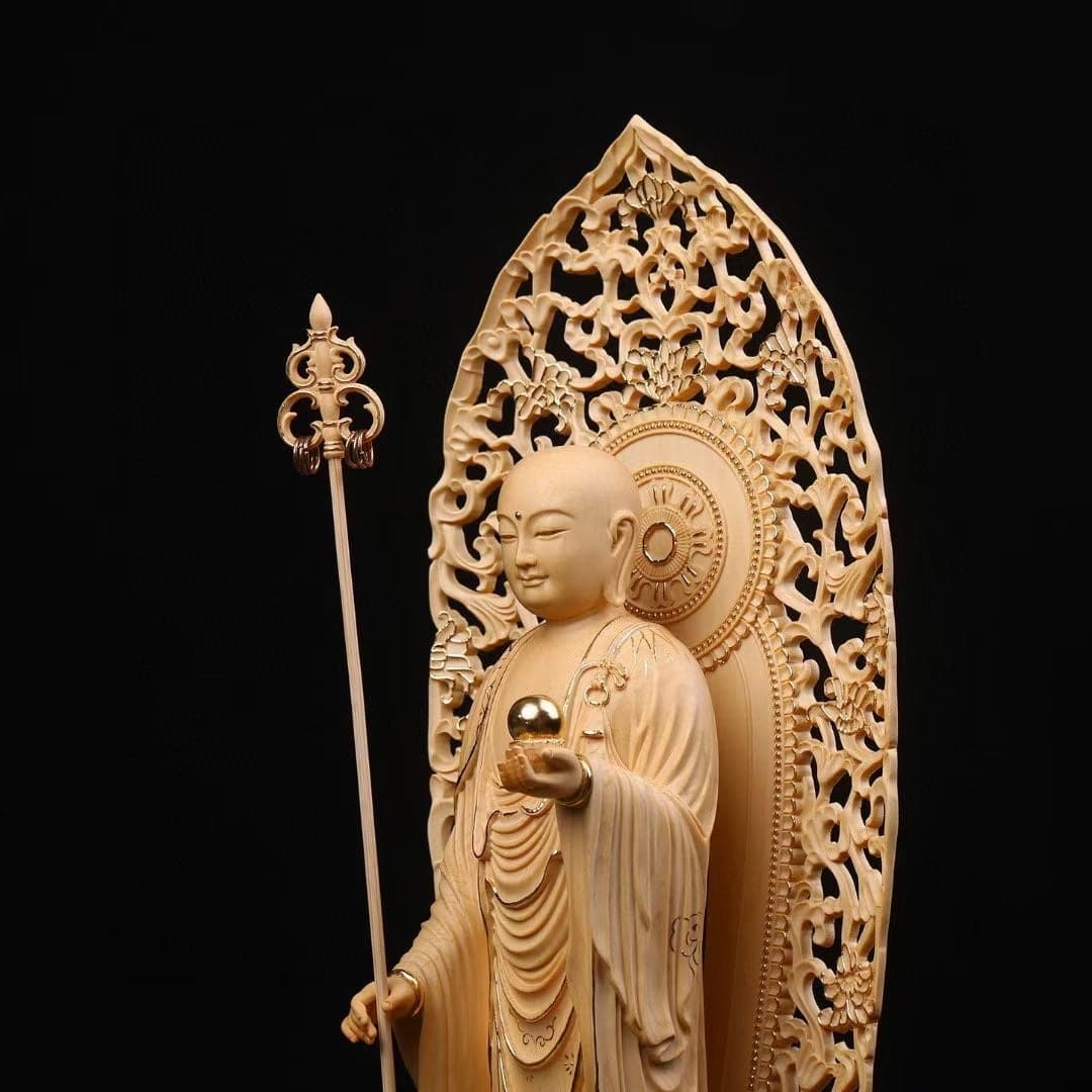 木彫り 地蔵菩薩立像 仏像 切金