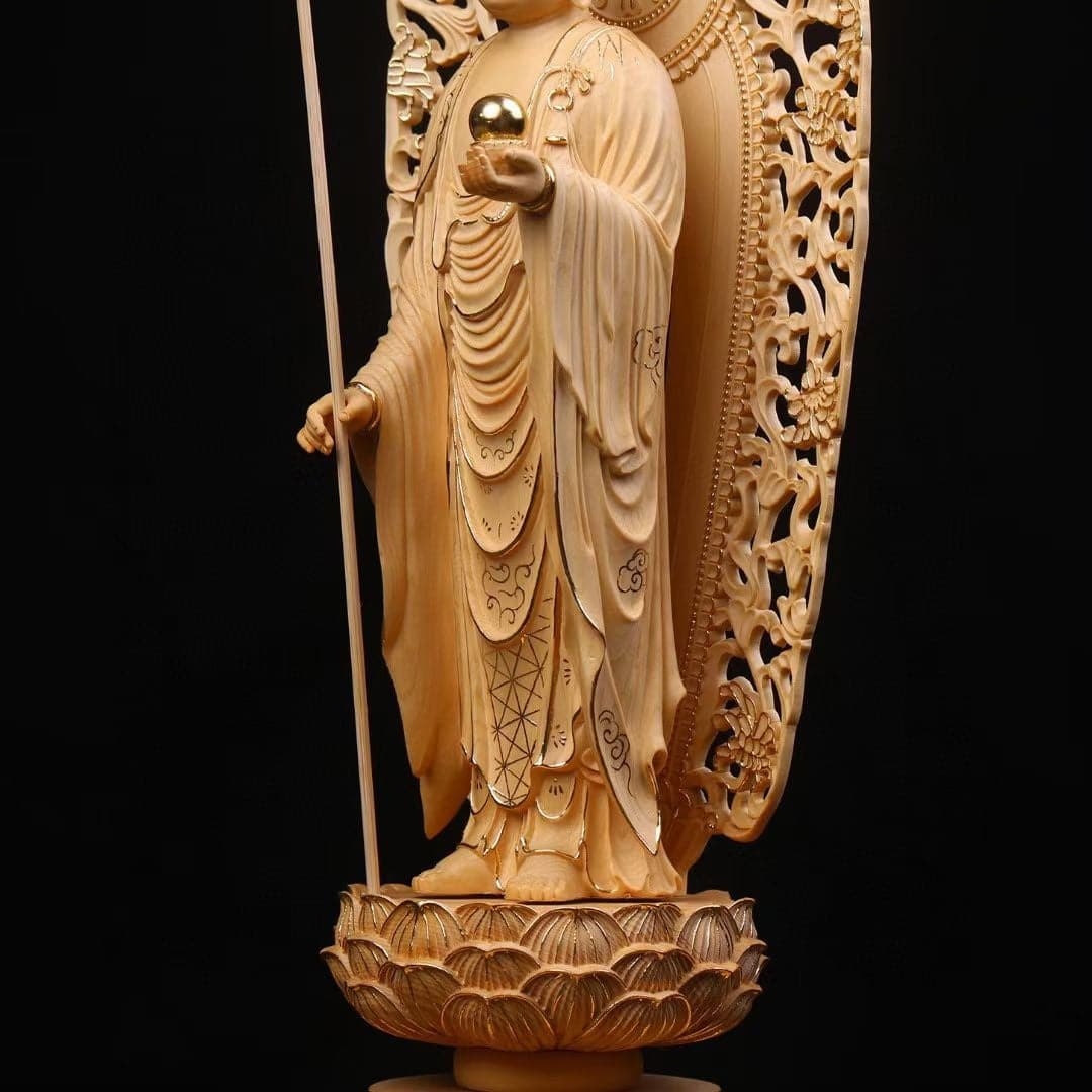 木彫り 地蔵菩薩立像 仏像 切金