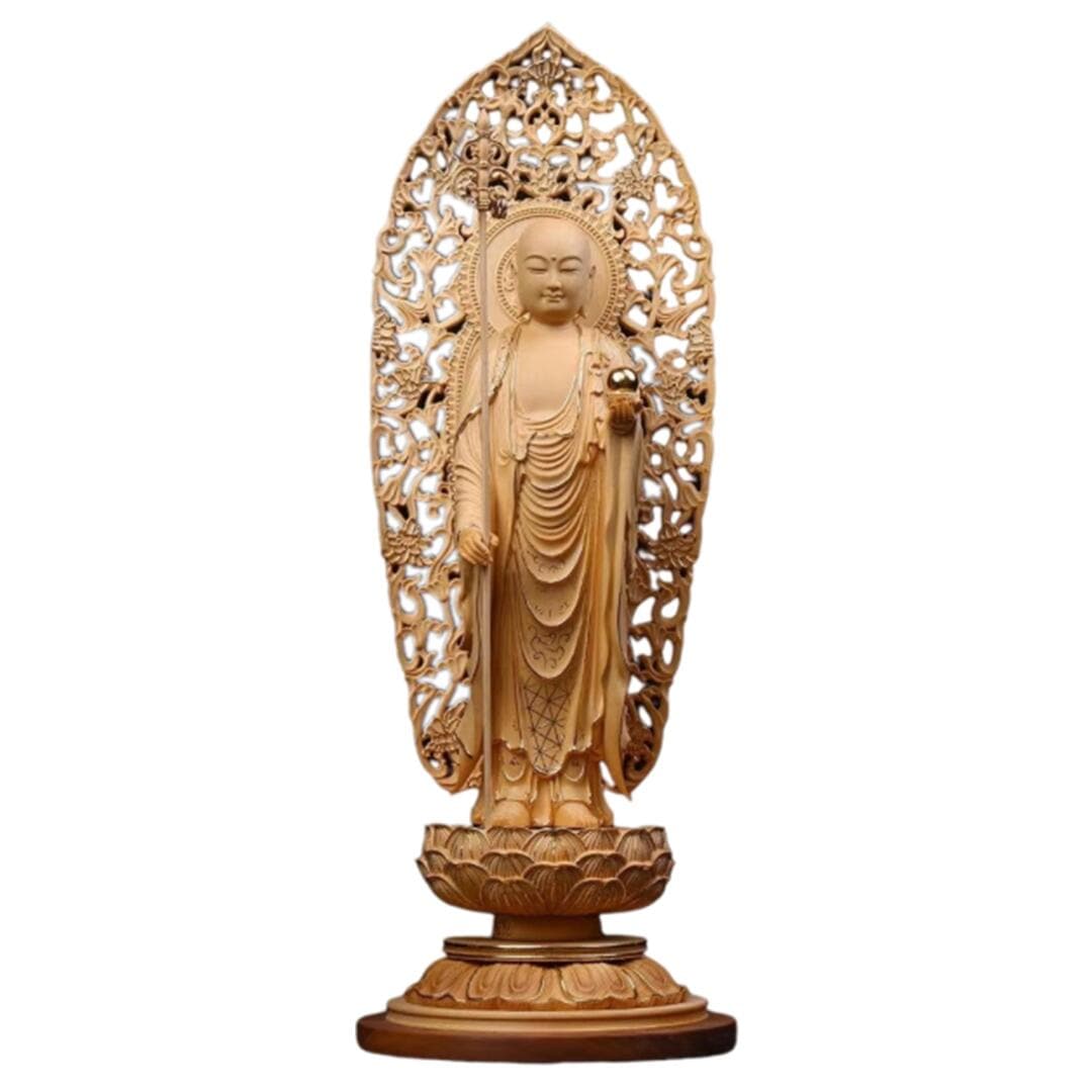 木彫り 地蔵菩薩立像 仏像 切金