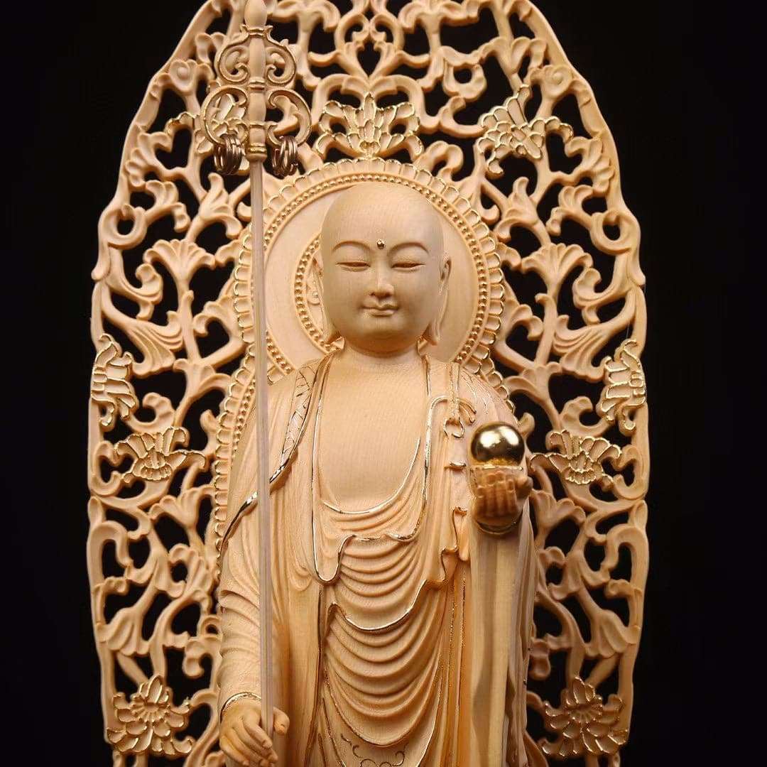 木彫り 地蔵菩薩立像  仏像 切金