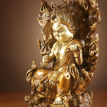 極上彫り 仏像 銅製 不動明王（童形）銅像 坐像