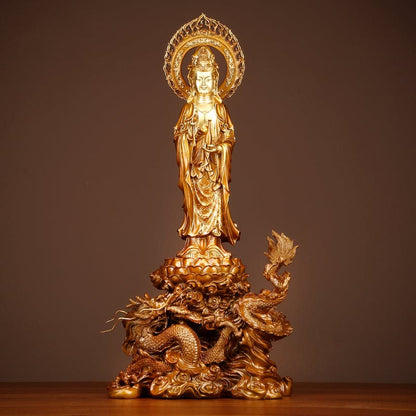 極上彫り 仏像 銅製 龍乗観音菩薩