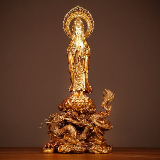極上彫り 仏像 銅製 龍乗観音菩薩