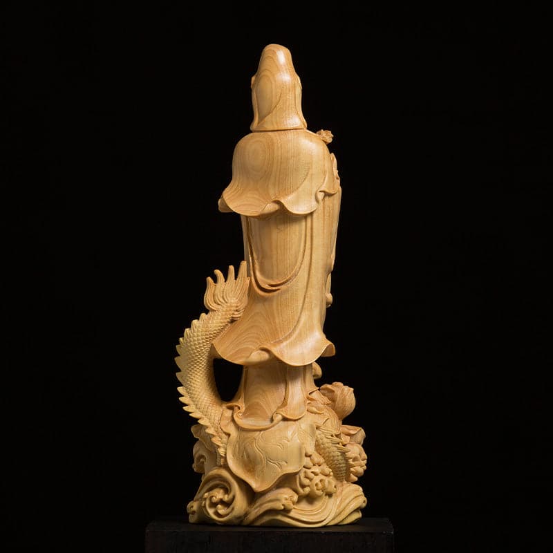 仏像 木彫り 龍に乗った観音様