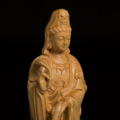 仏像 木彫り 龍に乗った観音様