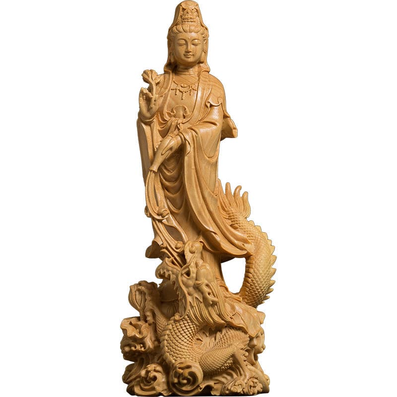 仏像 木彫り 龍に乗った観音様 仏像 木彫り 龍に乗った観音様