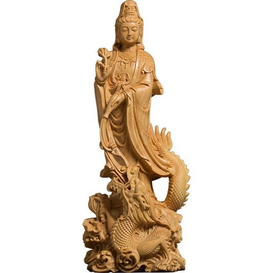 仏像 木彫り 龍に乗った観音様