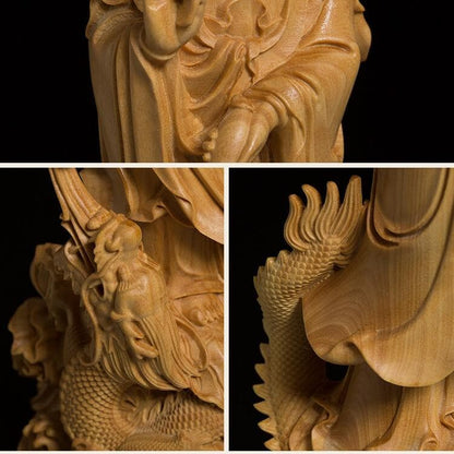 仏像 木彫り 龍に乗った観音様