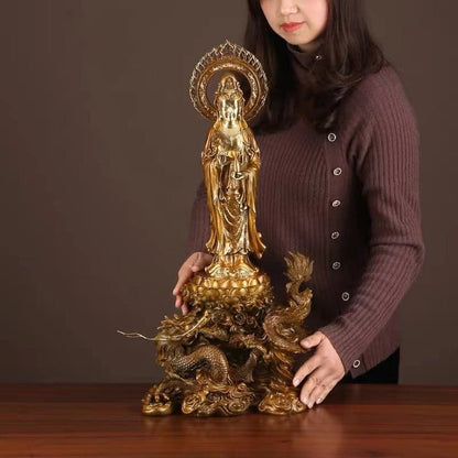 極上彫り 仏像 銅製 龍乗観音菩薩
