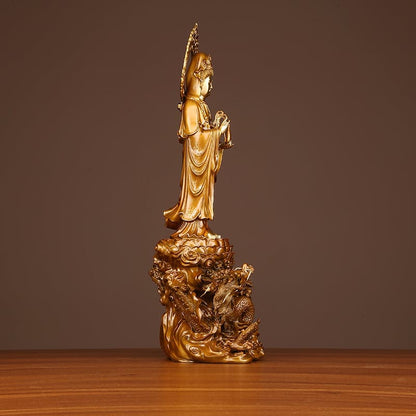 極上彫り 仏像 銅製 龍乗観音菩薩