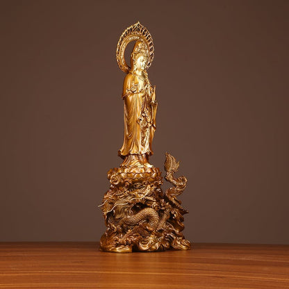 極上彫り 仏像 銅製 龍乗観音菩薩