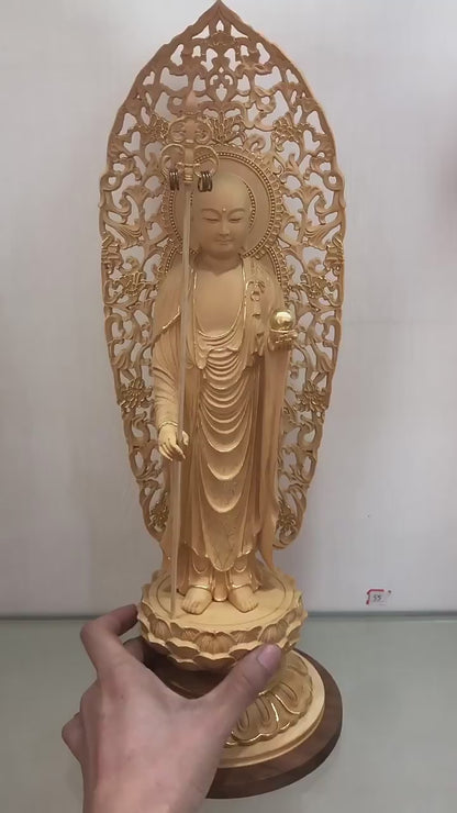 木彫り 地蔵菩薩立像  仏像 切金