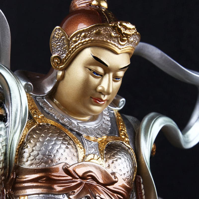極上彫り 仏像 銅製 韋駄天 銅像 坐像 極彩色絵系