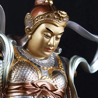 極上彫り 仏像 銅製 韋駄天 銅像 坐像 極彩色絵系