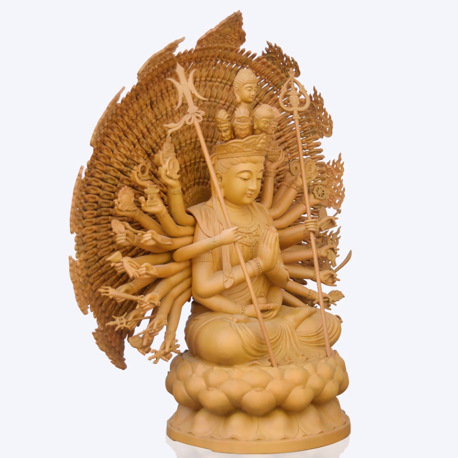 限定独占販売!100%手作り 木彫り 仏像 千手観音 座像 楠製 千手観世音