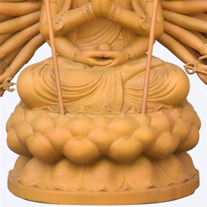 100%手作り! 限定品！木彫り 仏像 千手観音 坐像 楠製